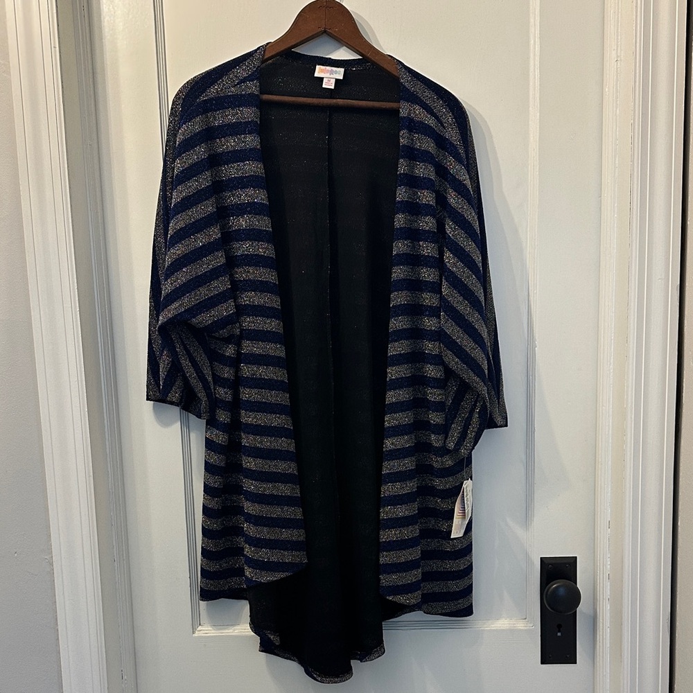 LuLaRoe Lindsay size M Striped Blue and Silver Women's Sweater